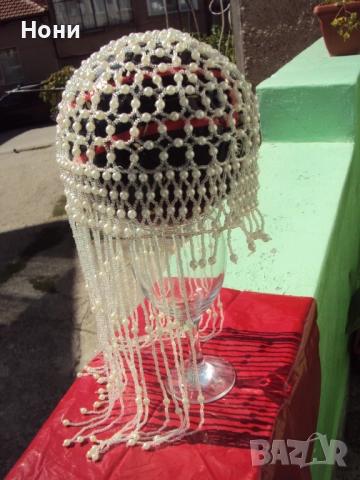 Сватбен аксесоар за глава тип шапчица от перли и мъниста , снимка 2 - Сватбени аксесоари - 51779066