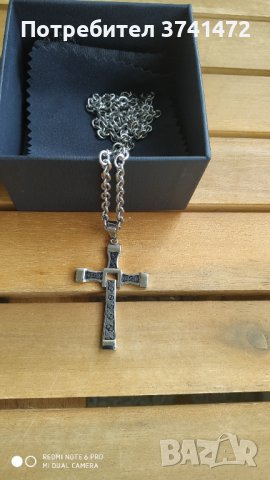 Колие с кръст, висулка с цвят черно и металик, снимка 2 - Колиета, медальони, синджири - 40804808