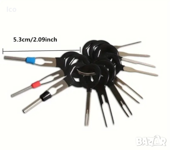 Комплект инструменти за премахване на клеми от различни видове кабелни букси, екстрактор