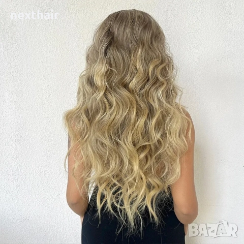Чуплива перука 70 см с омбре ефект - кафяво с руси краища и дълъг бретон, снимка 3 - Аксесоари за коса - 52493637