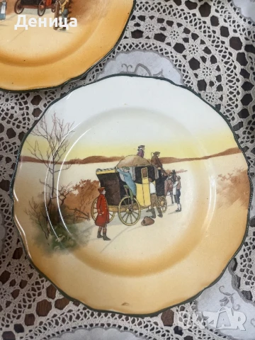 Royal Doulton, по-специално чинии и квадратна купа със сцени с конски карети. , снимка 10 - Чинии - 51304977