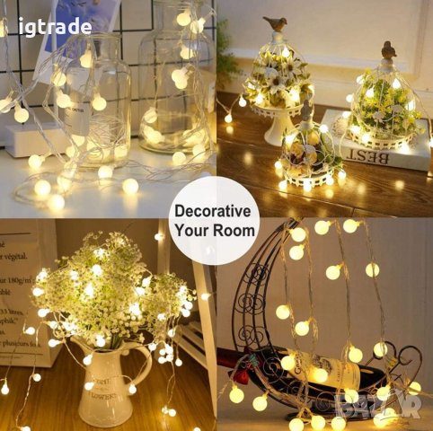 10м 80бр. LED сфери - на батерии - декорация - осветление лента, снимка 5 - Декорация за дома - 39285838