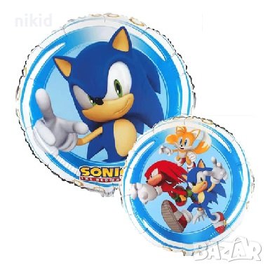 Соник Sonic кръгъл двустранен бял фолио фолиев балон хелий и въздух