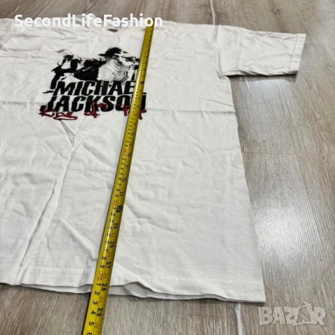 Тениска с надпис „Крал на попа“ на Майкъл Джексън, размер L, Fruit of the Loom, бяла, снимка 5 - Тениски - 53427675
