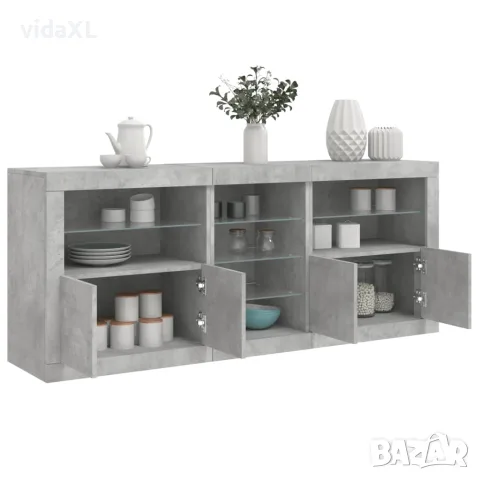 vidaXL Сайдборд с LED светлини, бетонно сив, 162x37x67 см, снимка 2 - Бюфети - 56146789
