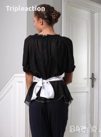 Fervente дамска блуза, шифон XL с колан с цветя, снимка 4 - Ризи - 41657618