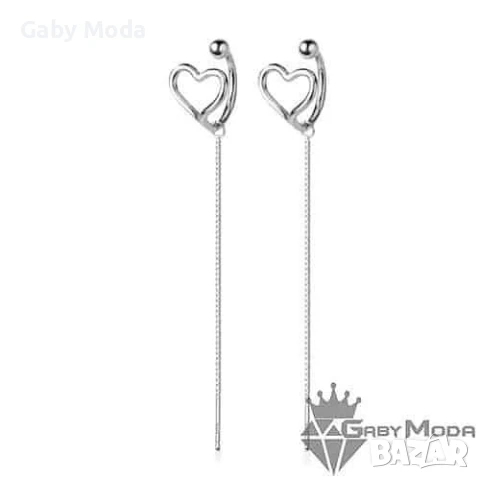 Нежни дълги обеци Сърце, снимка 2 - Обеци - 51094902