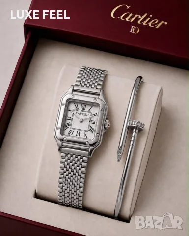 Cartier ⚜️Часовник + Гривна ⚜️, снимка 9 - Дамски - 55709540