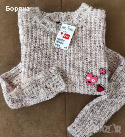 H&M нов с етикет пуловер розов меналж с брошки, снимка 5 - Блузи с дълъг ръкав и пуловери - 53446207