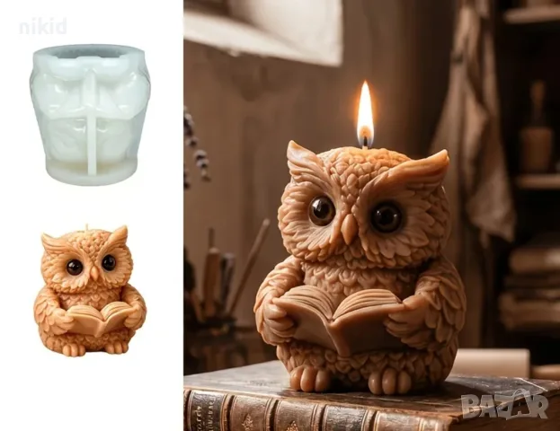 3d Сова бухал с книга голям силиконов молд форма фондан шоколад гипс смола свещ декор
