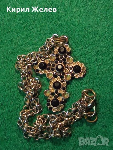 СТАРО АЖУРНО МЕСИНГОВО ВИНТИДЖ АРТ КРЪСТЧЕ - КОЛИЕ с ВЕРИЖКА 21148