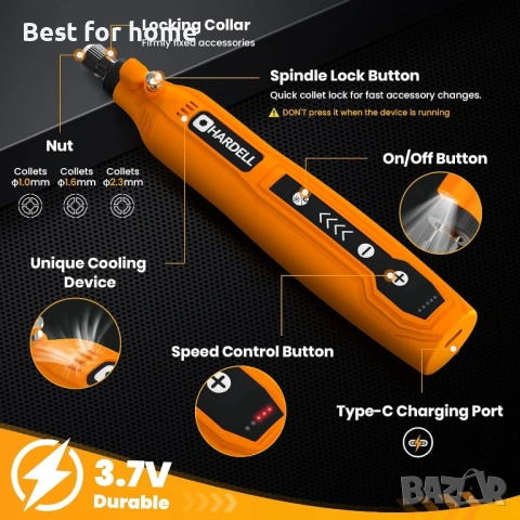 HARDELL Мини безжичен ротационен инструмент, комплект ротационни инструменти с 5 скорости , снимка 2 - Други инструменти - 53726818