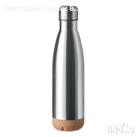 бутилка двустенна тип термос от неръждаема стомана, 500 мл, основа естествен корк