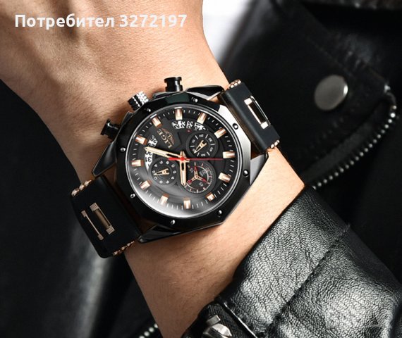 LIGE-Луксозен кварцов часовник,хронограф,дата,силиконова каишка,високо качество, снимка 2 - Мъжки - 41424376