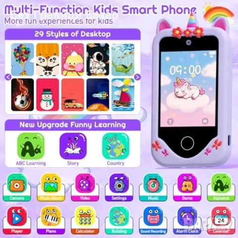 Нова Играчка телефон за деца 3-8 г., музика, будилник, таймер, стикери, кейс, снимка 2 - Образователни игри - 53517975