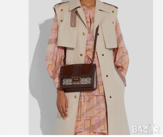 Луксозна Чанта за рамо COACH  Alie от жакард с детайл от змийска кожа , снимка 5 - Чанти - 50509498