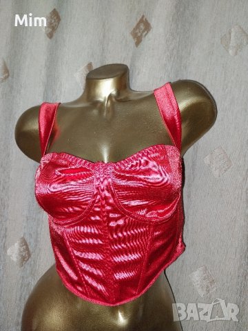  L Червен сатенен,еластичен , къс топ /бюстие/, снимка 2 - Корсети, бюстиета, топове - 42632980