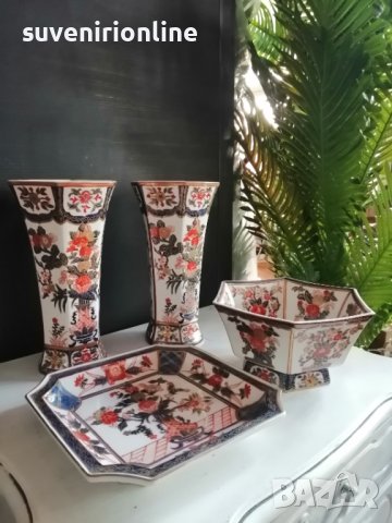 декоративен комплект стар японски порцелан с печат, снимка 3 - Антикварни и старинни предмети - 40591265