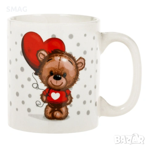 Мини керамична чаша с мече и сърце балон – бяла 125 мл_1229676