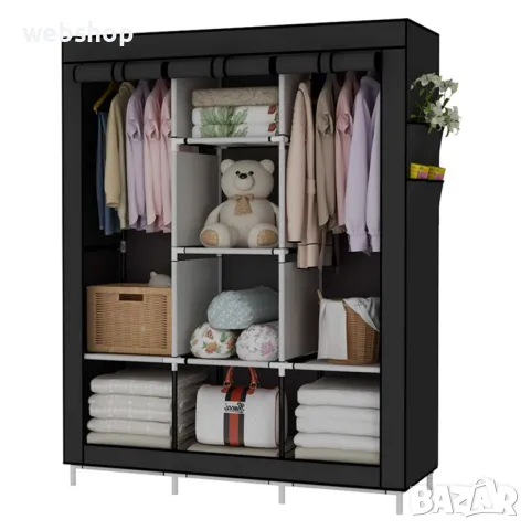 Текстилен гардероб за дрехи с три крила и 10 отделения, снимка 4 - Гардероби - 48601120