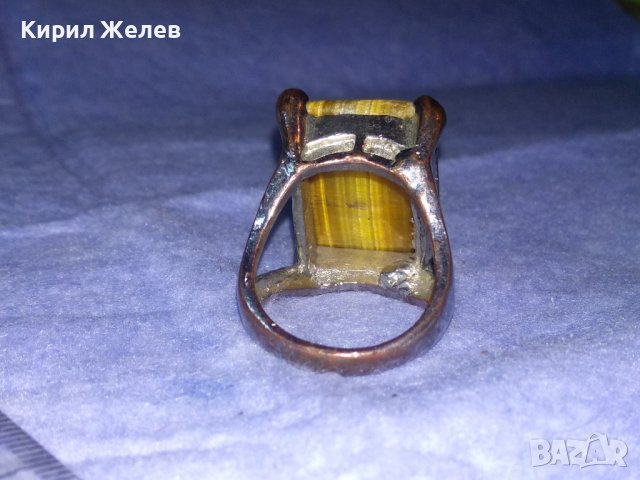ПРЕКРАСЕН СКЪПОЦЕНЕН НИКЕЛИРАН МЕДЕН АРТ ПРЪСТЕН с ОГРОМЕН ЮВЕЛИРНО ШЛИФОВАН КАМЪК ТИГРОВО ОКО 36599, снимка 7 - Пръстени - 39710057