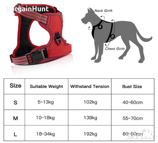 Нагръдник с каишка за големи кучета (Червен), снимка 6 - За кучета - 40488762