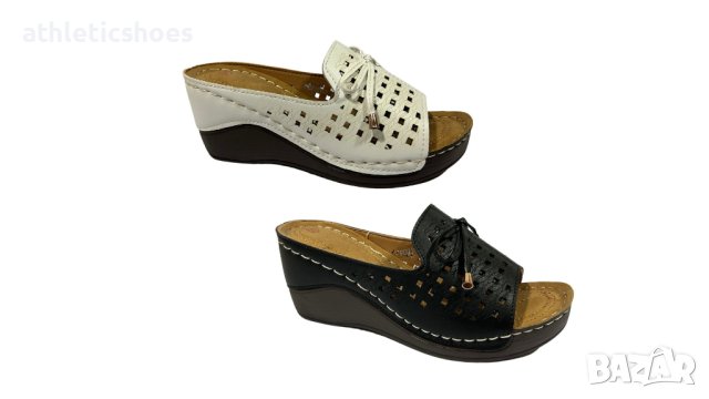 Дамски чехли на платформа в бяло и черно