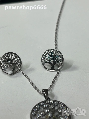 Сребърен комплект 925 / обици + колие /, снимка 4 - Колиета, медальони, синджири - 53605331