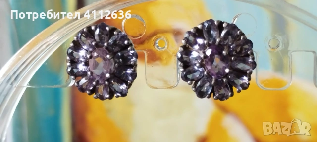 Винтидж сребърни обеци с лавандулови аметисти, снимка 4 - Обеци - 53755242