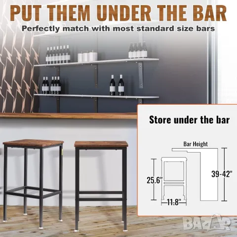 Рустик бар стол 65 см висок правоъгълен комплект 2 бр. Индустриален, снимка 8 - Столове - 48802896