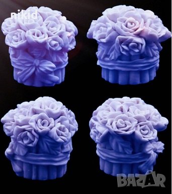 3d връзка букет рози с дръжки силиконов молд форма фондан шоколад гипс смола свещ сапун декор, снимка 3 - Форми - 41553681