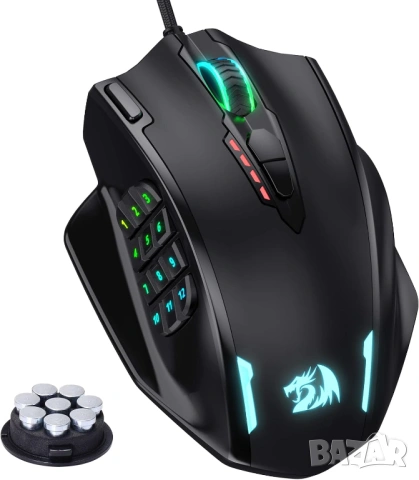 Геймърска мишка Redragon M908 IMPACT RGB LED MMO с лазерен кабел, 12 400 DPI