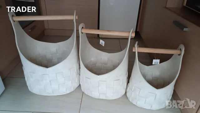 кошници кошове от тъкан филц текстил плетени дървени дръжки за дрехи играчки инвентар вещи, снимка 4 - Други - 44683262