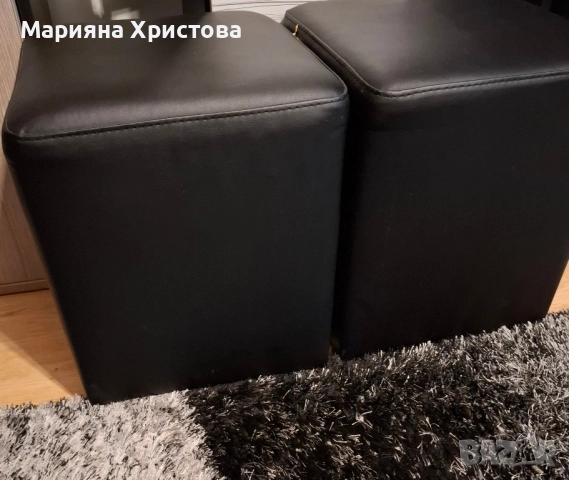 Стабилна стъклена маса с две кожени табуретки, снимка 2 - Маси - 52041823