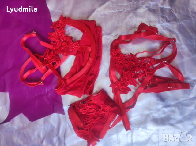 Дантелено бельо в страстно червено , снимка 3 - Подаръци за мъже - 36232103