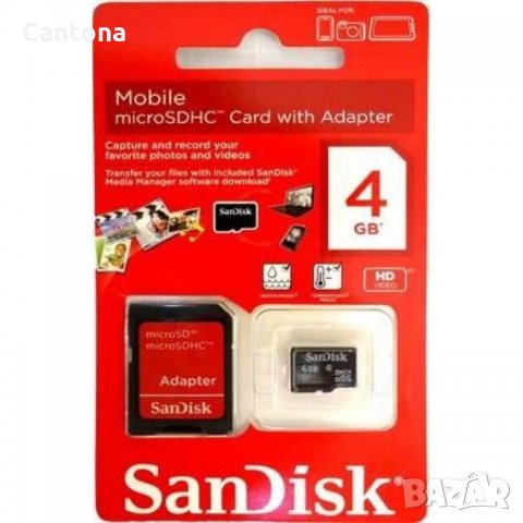Карта памет SanDisk Micro SDHC 4GB SD Адаптер в Карти памет в гр