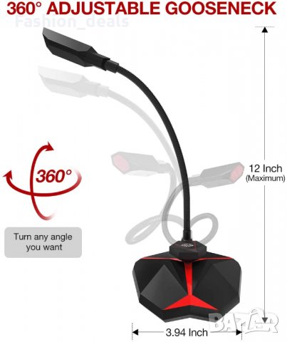 Нов професионален PC настолен кондензаторен микрофон с LED светлина, снимка 4 - Микрофони - 33789136