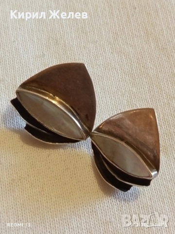 Винтидж сребърни обеци Английски стил с седеф ръчна изработка 52466, снимка 7 - Обеци - 52848241