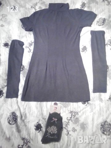 Интересна рокля и туника със свалящи се ръкави и блестящи рози с топлещи чорапи, снимка 4 - Рокли - 39866978