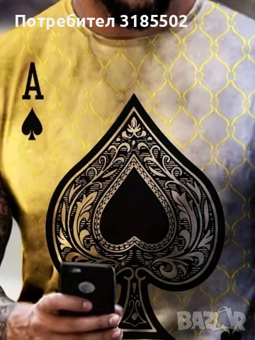 Мъжка тениска с графичен принт с акцент Асо пика, снимка 12 - Тениски - 51194245