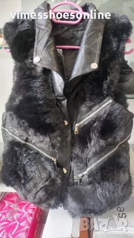 Дамски елек-пух и кожа, снимка 2 - Елеци - 47374143