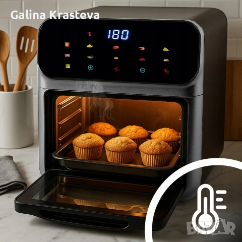 Еър фрайър и фурна 2-в-1 , XXL Капацитет 12L, 1350W, 10 Програми, LED Тъч дисплей, снимка 3 - Печки, фурни - 53768586