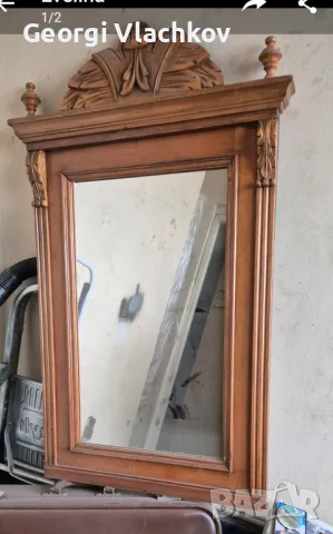 старинно огледало с дърворезба р-ри 50/90см., снимка 1