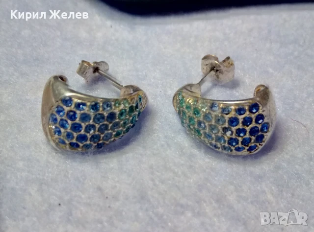 МАРКОВИ СКЪПОЦЕННИ СРЕБЪРНИ ОБЕЦИ СРЕБРО ВИСОКА ПРОБА ИНКРУСТИРАНИ с РАЗНОЦВЕТНИ СИНИ ЦИРКОНИ 31471, снимка 3 - Обеци - 50489461