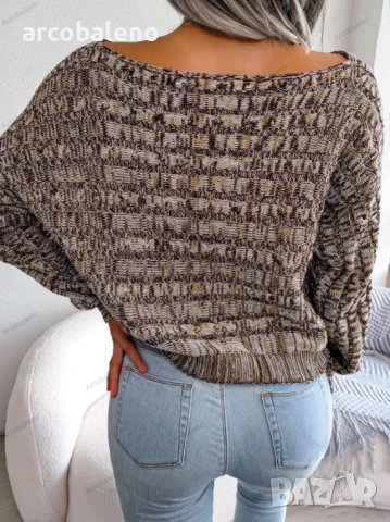 Дамски цветен плетен пуловер с дълъг ръкав и отворени рамена, 3цвята - 023, снимка 7 - Блузи с дълъг ръкав и пуловери - 39783629