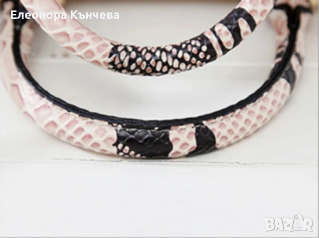 Дамска чанта с декорация от бяла змийска кожа, снимка 2 - Чанти - 51376371