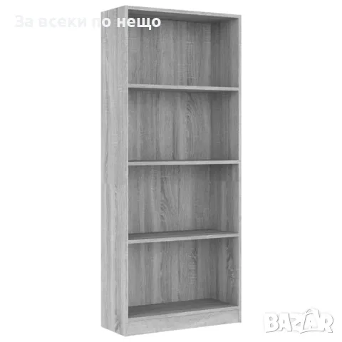 Библиотека на 4 нива, сив сонома, 60x24x142 см, инженерно дърво
