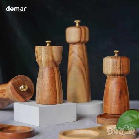 Комплект мелнички за сол и черен пипер с тава, регулируеми керамични, снимка 5 - Аксесоари за кухня - 52733531