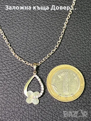 Бяло Злато синджир висулка медальон циркон zlaten 14 K 585 gold , снимка 7 - Колиета, медальони, синджири - 49815774