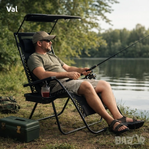 Сгъваем градински шезлонг с поставка, джоб, възглавница и сенник , снимка 2 - Градински мебели, декорация  - 53822801